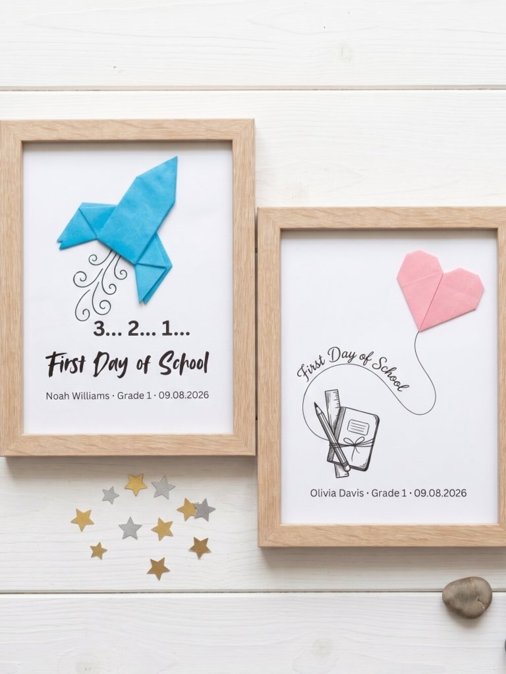 Personalized First Day of School Gift, Custom Framed Name Origami Art for Kinder